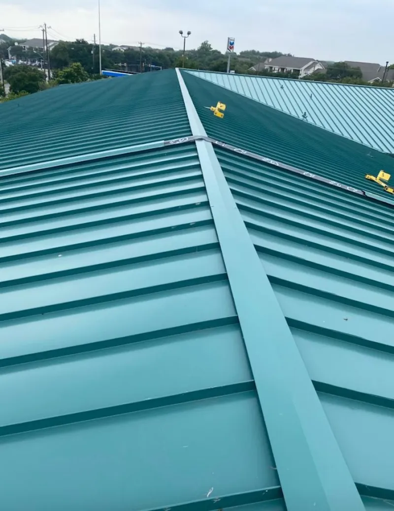 Green commercial metal roof ridge and valley for Metal Roof Repair in Rio Pinar